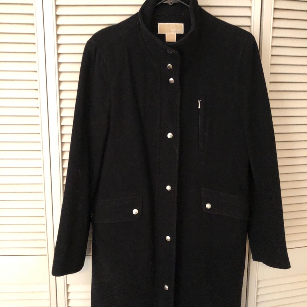 Warm wool Micheal Kors black jacket zipper front & buttons